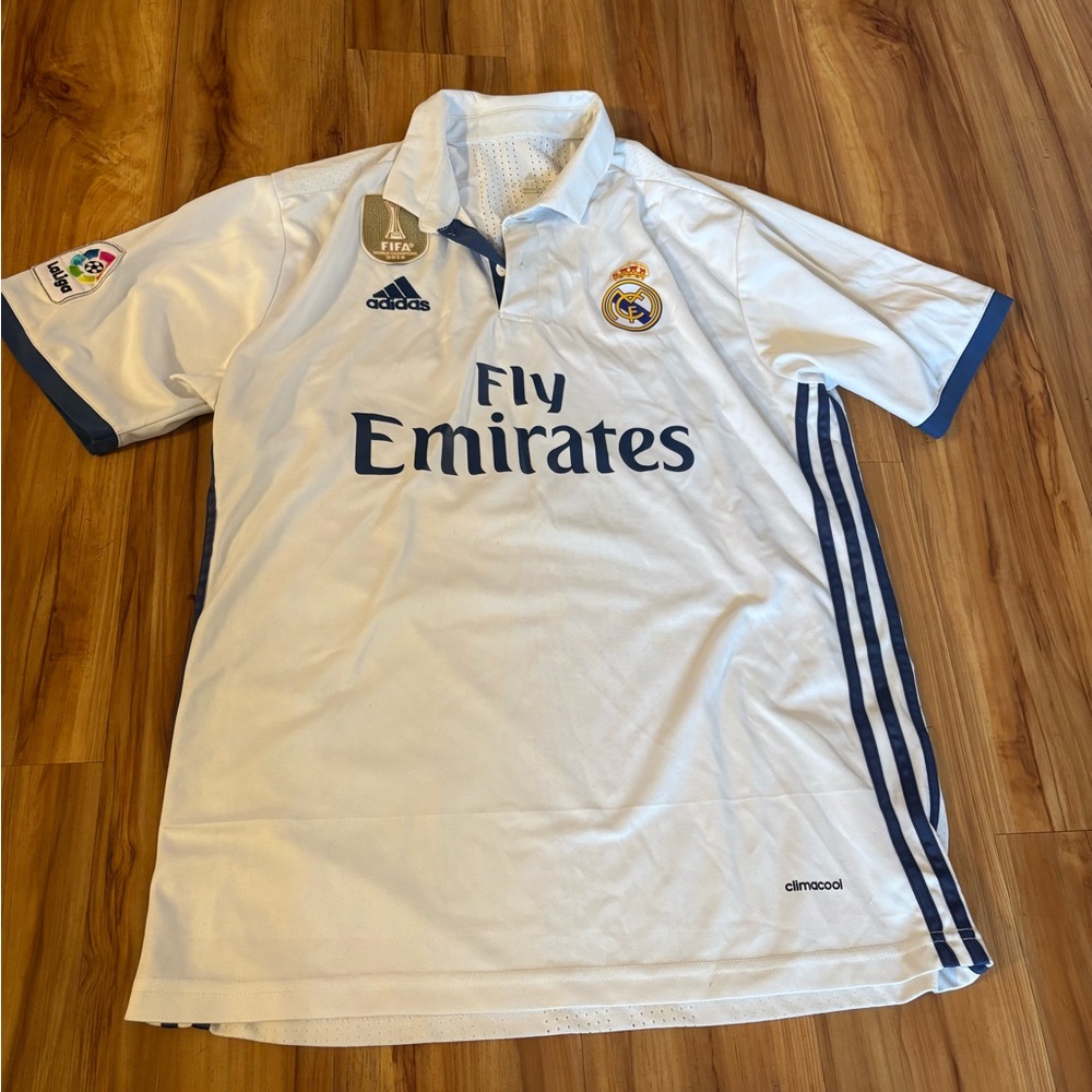 Adidas White and Blue Fly Emirates Jersey Large